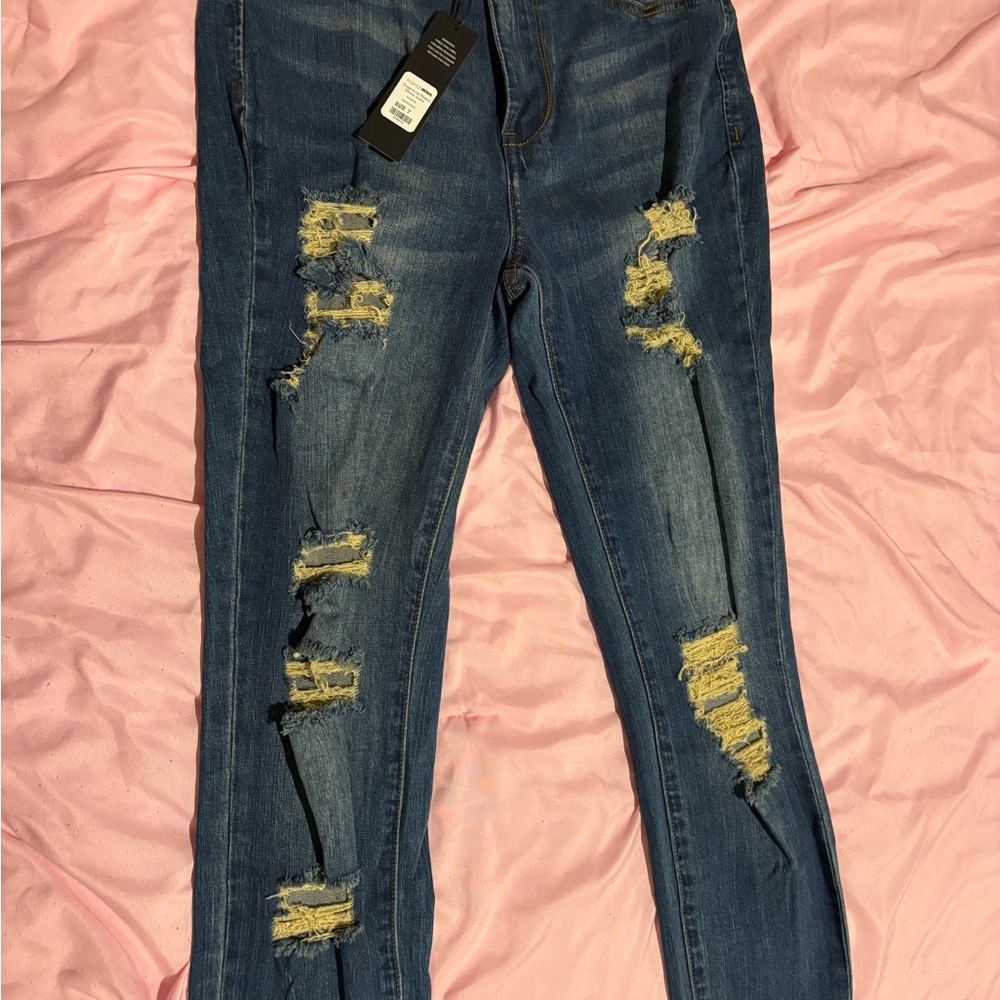 Fashion Nova Ripped Blue Skinny Jeans